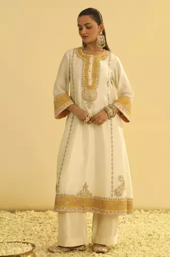 Asmira - daisy ivory long kurta with palazzo & dupatta