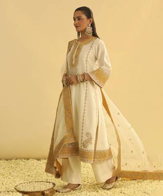 Asmira - daisy ivory long kurta with palazzo & dupatta 1