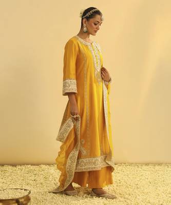 Asmira - mustard long kurta with palazzo & dupatta 2