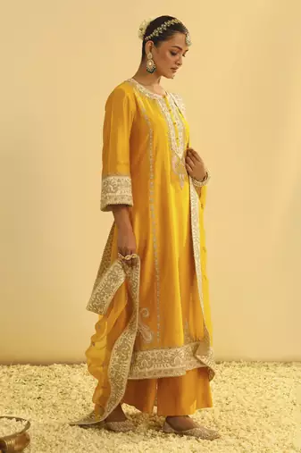 Asmira - mustard long kurta with palazzo & dupatta