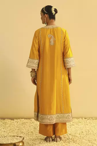 Asmira - mustard long kurta with palazzo & dupatta