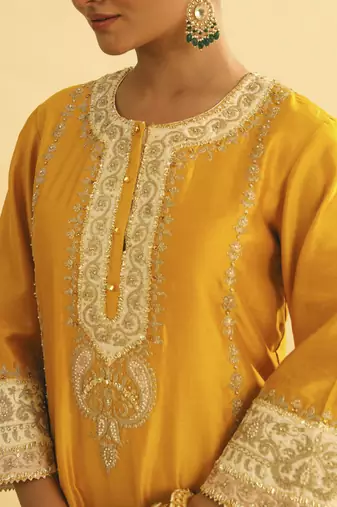 Asmira - mustard long kurta with palazzo & dupatta