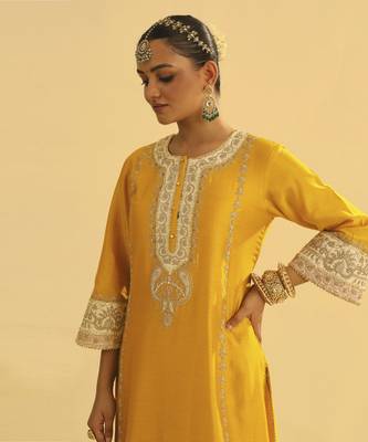 Asmira - mustard long kurta with palazzo & dupatta 5