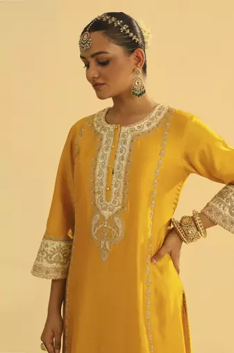 Asmira - mustard long kurta with palazzo & dupatta