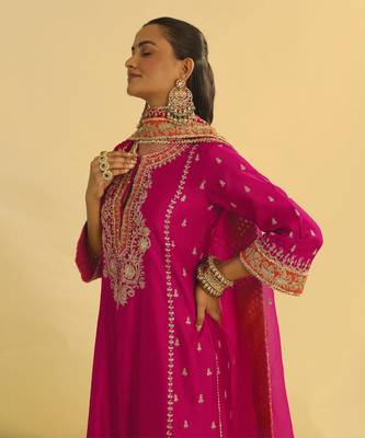 Mayra - hotpink long kurta with palazzo & dupatta 2