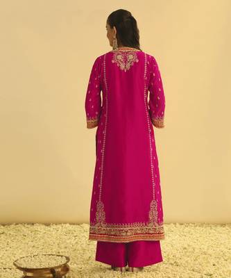 Mayra - hotpink long kurta with palazzo & dupatta 3