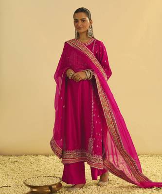 Mayra - hotpink long kurta with palazzo & dupatta 1