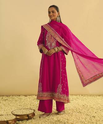 Mayra - hotpink long kurta with palazzo & dupatta 4