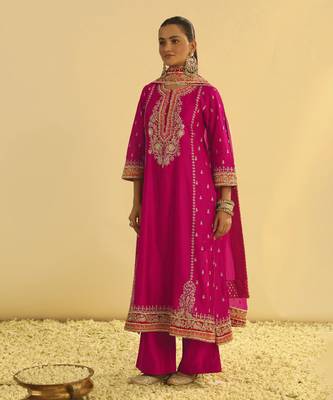 Mayra - hotpink long kurta with palazzo & dupatta 5