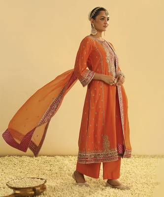 Mayra - orange long kurta with palazzo & dupatta 1