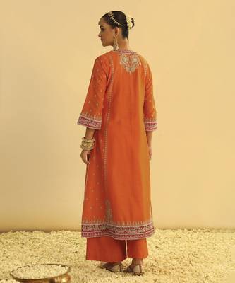 Mayra - orange long kurta with palazzo & dupatta 2