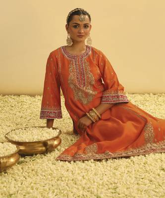 Mayra - orange long kurta with palazzo & dupatta 3
