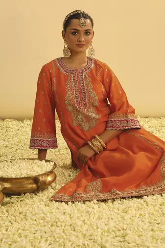 Mayra - orange long kurta with palazzo & dupatta