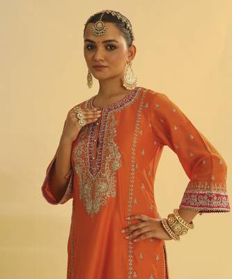 Mayra - orange long kurta with palazzo & dupatta 4