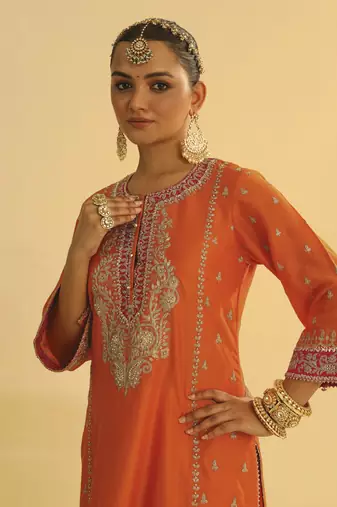 Mayra - orange long kurta with palazzo & dupatta