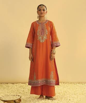 Mayra - orange long kurta with palazzo & dupatta 5