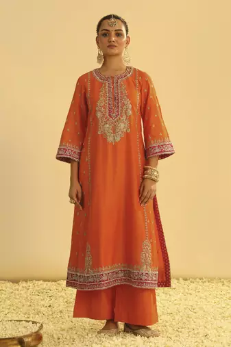 Mayra - orange long kurta with palazzo & dupatta