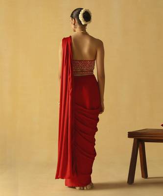 Rumaan - deep red saree set 2