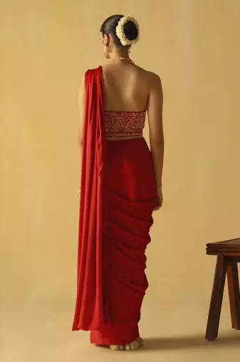 Rumaan - deep red saree set