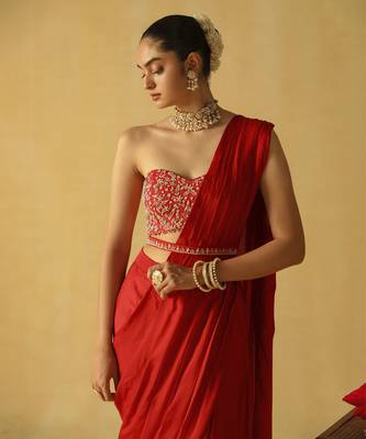 Rumaan - deep red saree set 3