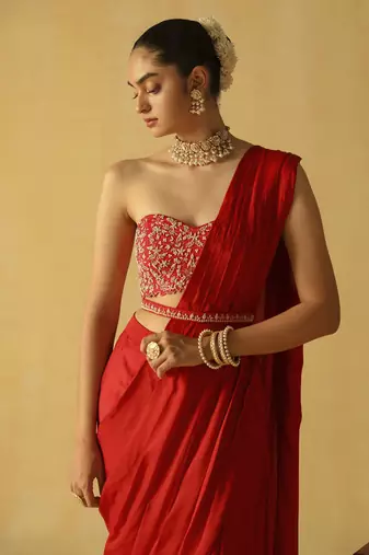 Rumaan - deep red saree set
