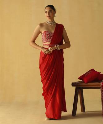 Rumaan - deep red saree set 1