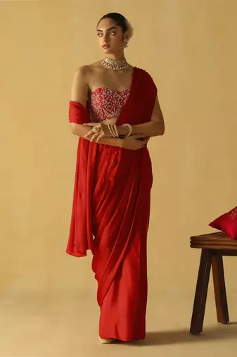Rumaan - deep red saree set