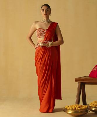 Rumaan - burnt orange saree set 1