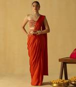 Rumaan - burnt orange saree set