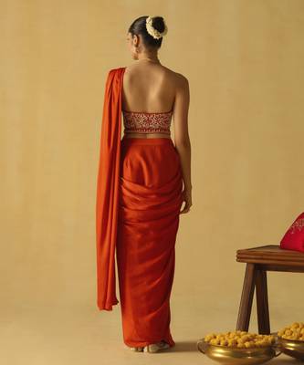 Rumaan - burnt orange saree set 2