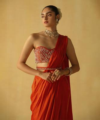 Rumaan - burnt orange saree set 3