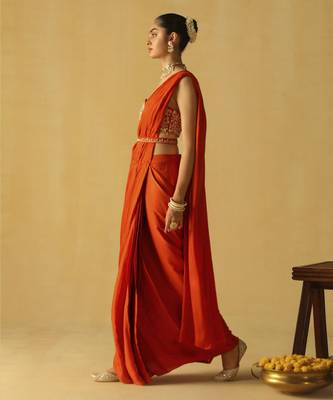 Rumaan - burnt orange saree set 4