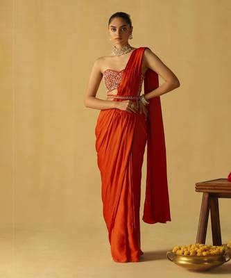 Rumaan - burnt orange saree set 5