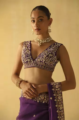 Hannah - deep purple saree set