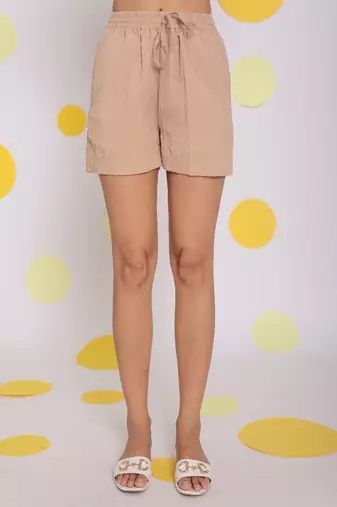 Beige one shoulder off frilled top and shorts two piece set summer co-ord set