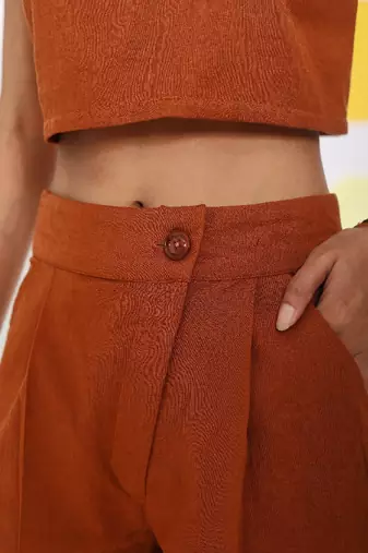 Brown summer relaxed casual crop top and shorts linen co-ord set