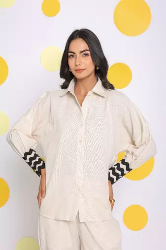 Off white  shirt and pant 2 piece set summer relaxed linen co-ord set