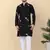 Men linen ethnic motifs embroidered black kurta and white trouser pant