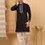 Men linen ethnic motifs embroidered white kurta with beige salwar