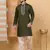 Men linen ethnic motifs embroidered olive kurta with beige salwar