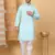 Men cotton silk solid embroidered peach sky blue with trouser pant