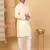 Men cotton silk solid embroidered peach yellow with trouser pant
