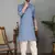 Men cotton silk mirror work yoke design blue kurta with salwar