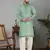 Men cotton silk mirror work yoke design green kurta with salwar