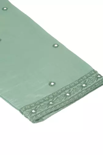 Men cotton silk mirror work yoke design green kurta with salwar