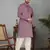 Men cotton silk mirror work yoke design purple kurta with salwar