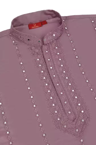 Men cotton silk mirror work yoke design purple kurta with salwar