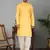 Men cotton silk mirror work yoke design yellow kurta with salwar