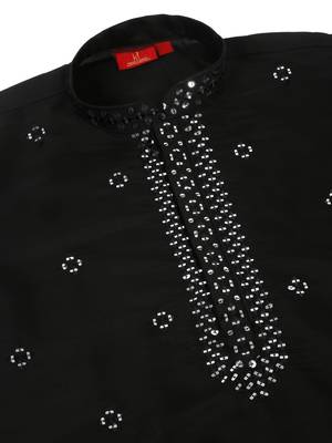 Men cotton silk mirror work yoke design black kurta with salwar 4