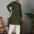 Men cotton silk mirror work yoke design green kurta with salwar